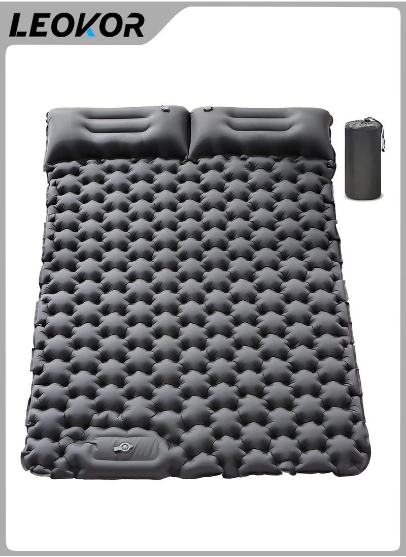 LEOKOR Camping Double Sleeping Pad,2 Person Large Camping Pad with Pillow,Foot Pump Inflatable Camping Mattress,Portable Waterproof Air Cushion Sleeping Bag for Backpacking,Hiking,Travel  - Image 1