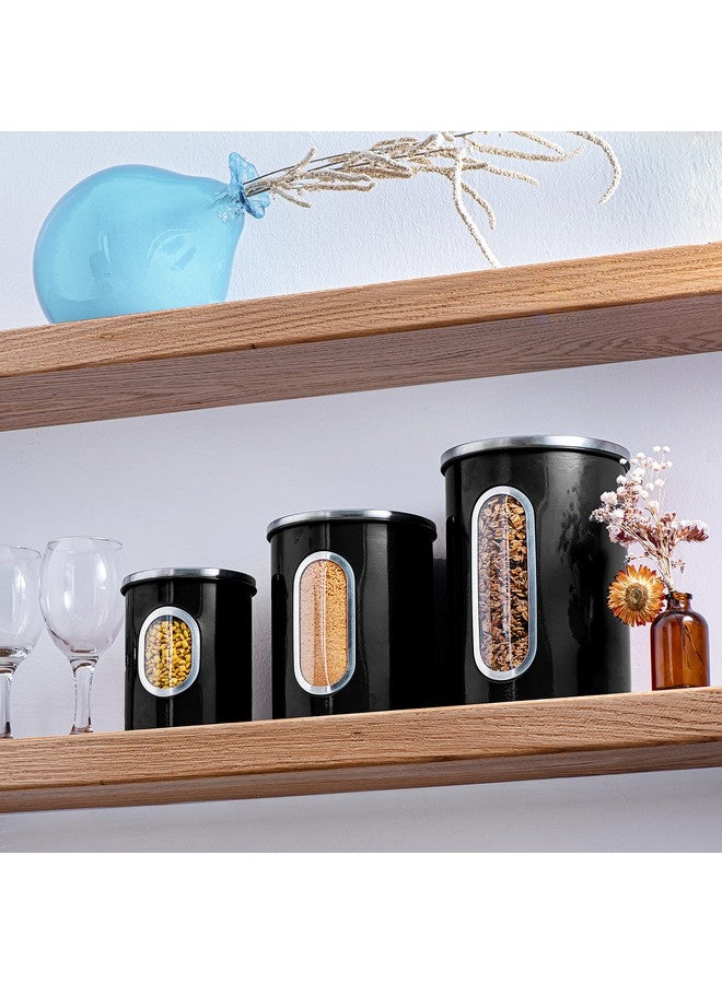 Mixpresso 3 Piece Black Canisters Sets For The Kitchen, Kitchen Jars With See Window, Airtight Coffee Container Tea Organizer & Sugar Canister, Kitchen Canisters Set of 3 Black Kitchen Décor - Image 4