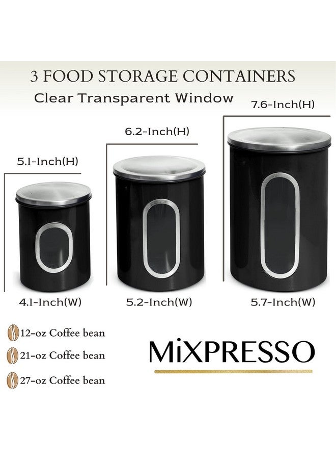Mixpresso 3 Piece Black Canisters Sets For The Kitchen, Kitchen Jars With See Window, Airtight Coffee Container Tea Organizer & Sugar Canister, Kitchen Canisters Set of 3 Black Kitchen Décor - Image 1