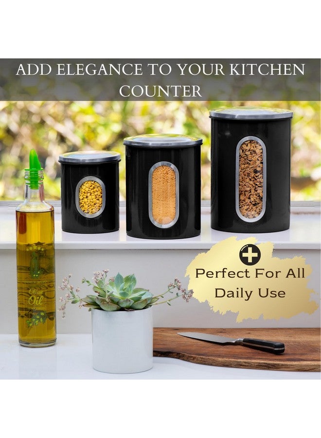 Mixpresso 3 Piece Black Canisters Sets For The Kitchen, Kitchen Jars With See Window, Airtight Coffee Container Tea Organizer & Sugar Canister, Kitchen Canisters Set of 3 Black Kitchen Décor - Image 3