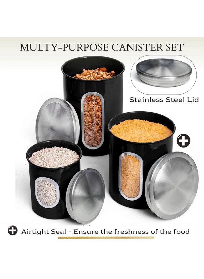 Mixpresso 3 Piece Black Canisters Sets For The Kitchen, Kitchen Jars With See Window, Airtight Coffee Container Tea Organizer & Sugar Canister, Kitchen Canisters Set of 3 Black Kitchen Décor - Image 2