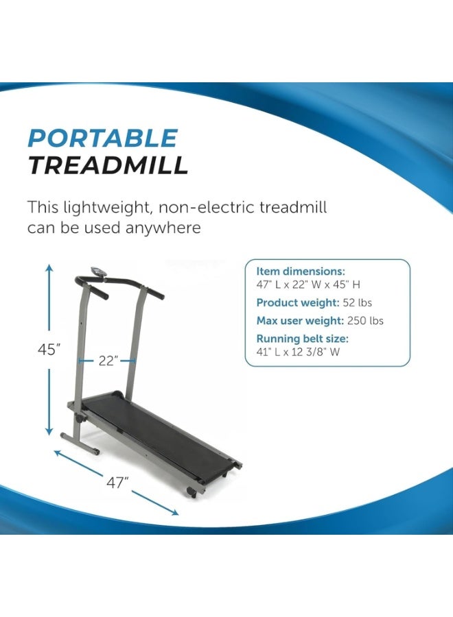 مارشال فيتنس جهاز جري يدوي من مارشال فيتنيس - جهاز جري لياقة بدنية قابل للطي - جهاز جري يدوي مع إمكانية التمرين على المنحدر - جهاز جري غير آلي للتمرين المنزلي - سعة وزن تصل إلى 225 رطلاً - MF-402 - Image 5