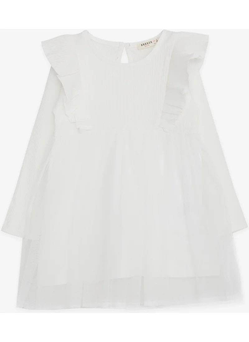 Breeze Baby Girl Long Sleeve Dress Ruffle Shoulder Tulle 9 Months-3 Years, White