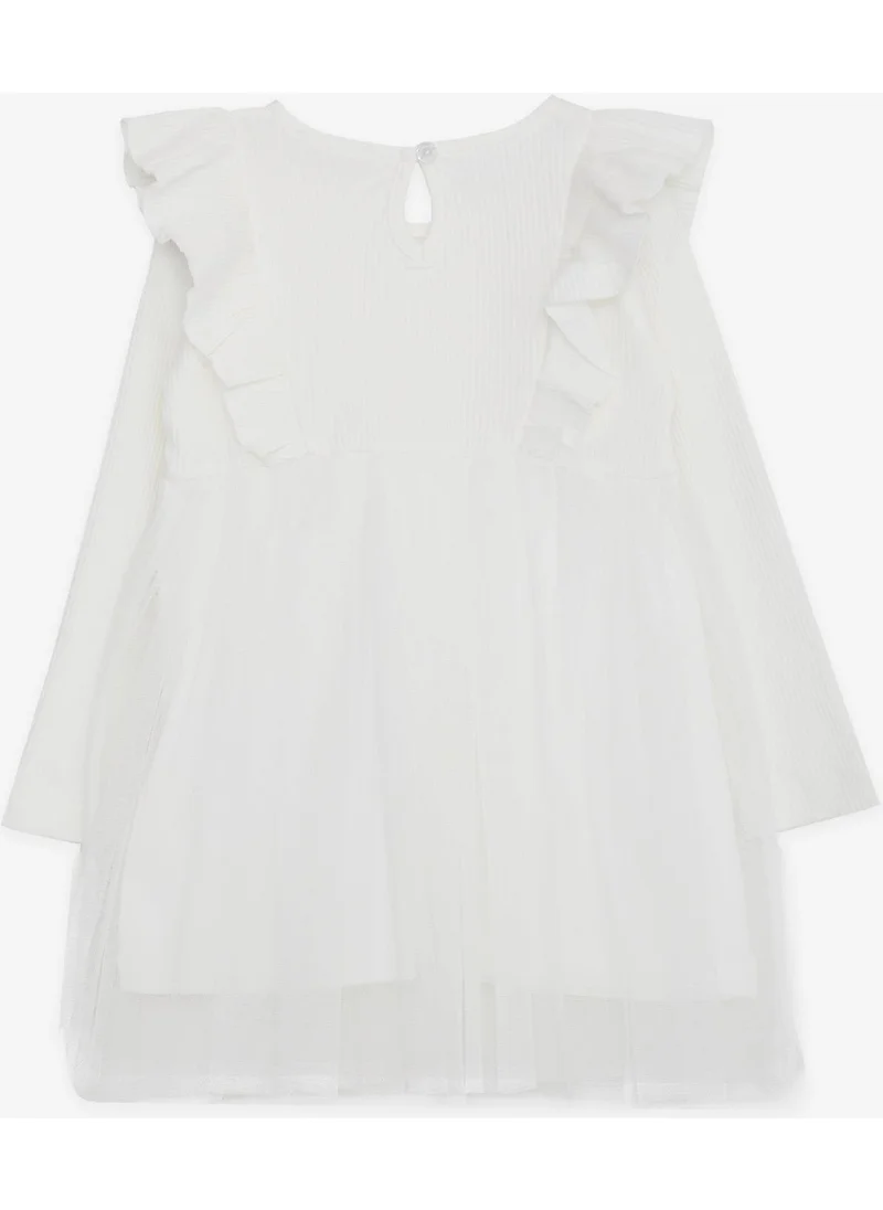 Breeze Baby Girl Long Sleeve Dress Ruffle Shoulder Tulle 9 Months-3 Years, White