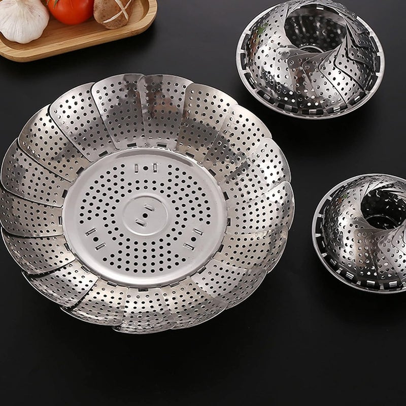 Premium Stainless Steel Veggie Steamer Basket Vegetable Steamer Basket with Silicone Oil Brush and Spatula Set- Folding Expandable Steamers to Fits Various Size Pot (6.5" to 10.5")-UPGRADE DESIGN  - Image 3