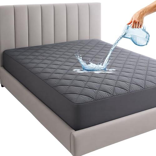 Mattress Protector King Size (6x6 Ft-72x72 in) | Luxury Comfort with Waterproof Cotton Quilted Bed Cover | Thick Quilted Padding, Ultra-Soft & Breathable | Hypoallergenic Elastic Fitted Style- Grey - Image 1