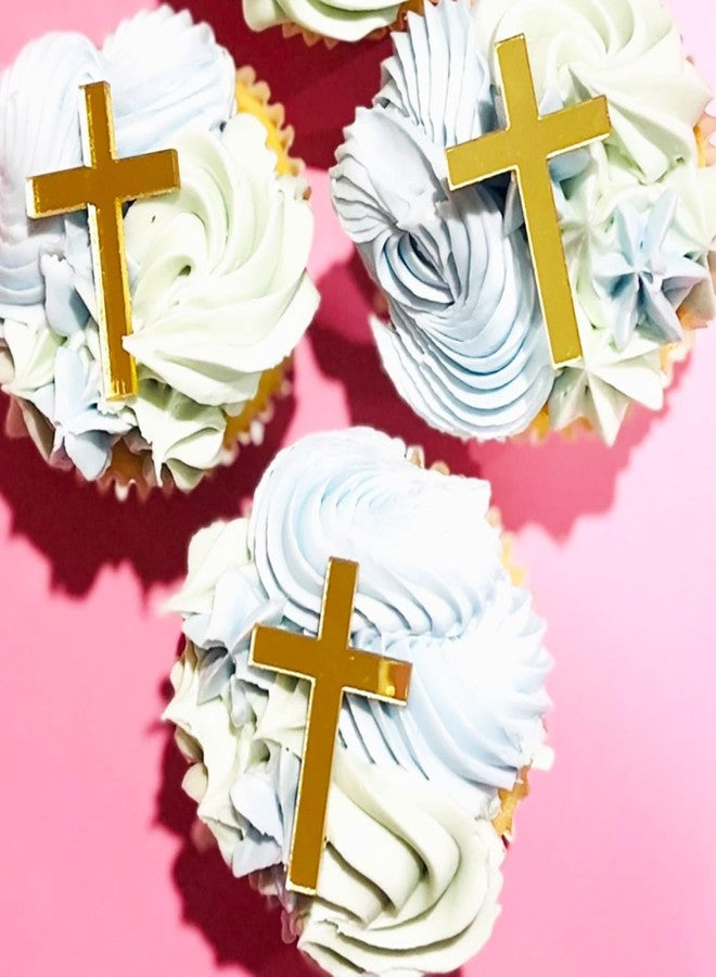 ريماكس ٦ قطع من زينة الكب كيك على شكل صليب ذهبي، زينة كعكة معمودية من الأكريليك، زينة على شكل صليب للكب كيك، زينة كعكة على شكل صليب لحفلات استقبال المولود الجديد، أعياد الميلاد، حفلات الزفاف، ديكورات مسيحية - Image 2