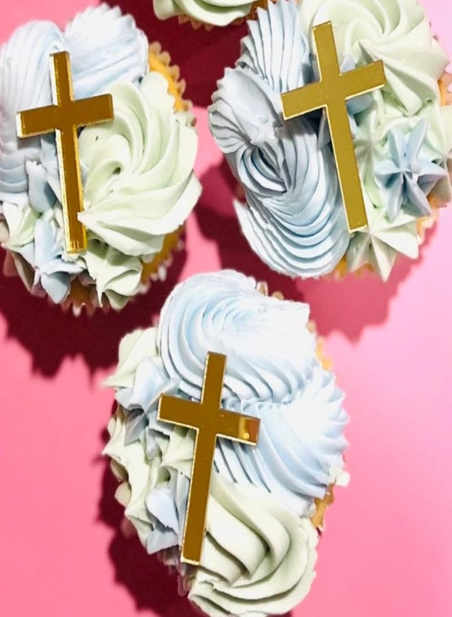 ريماكس ٦ قطع من زينة الكب كيك على شكل صليب ذهبي، زينة كعكة معمودية من الأكريليك، زينة على شكل صليب للكب كيك، زينة كعكة على شكل صليب لحفلات استقبال المولود الجديد، أعياد الميلاد، حفلات الزفاف، ديكورات مسيحية - Image 3