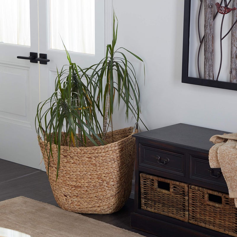 Deco 79 Seagrass Handmade Decorative and Functional Storage Basket Large Woven Basket Organizer with Ring Metal Handles, Basket for Storage 21" x 17" x 19", Brown - Image 3
