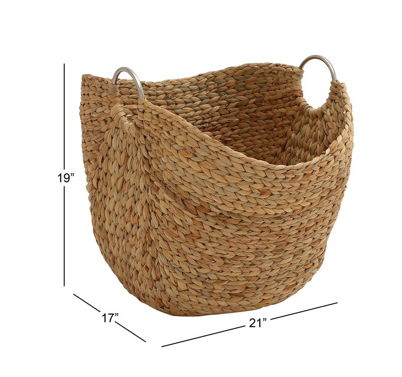 Deco 79 Seagrass Handmade Decorative and Functional Storage Basket Large Woven Basket Organizer with Ring Metal Handles, Basket for Storage 21" x 17" x 19", Brown - Image 4