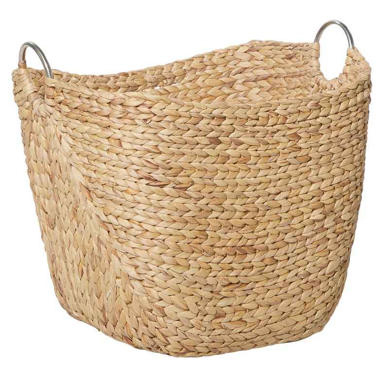Deco 79 Seagrass Handmade Decorative and Functional Storage Basket Large Woven Basket Organizer with Ring Metal Handles, Basket for Storage 21" x 17" x 19", Brown - Image 1