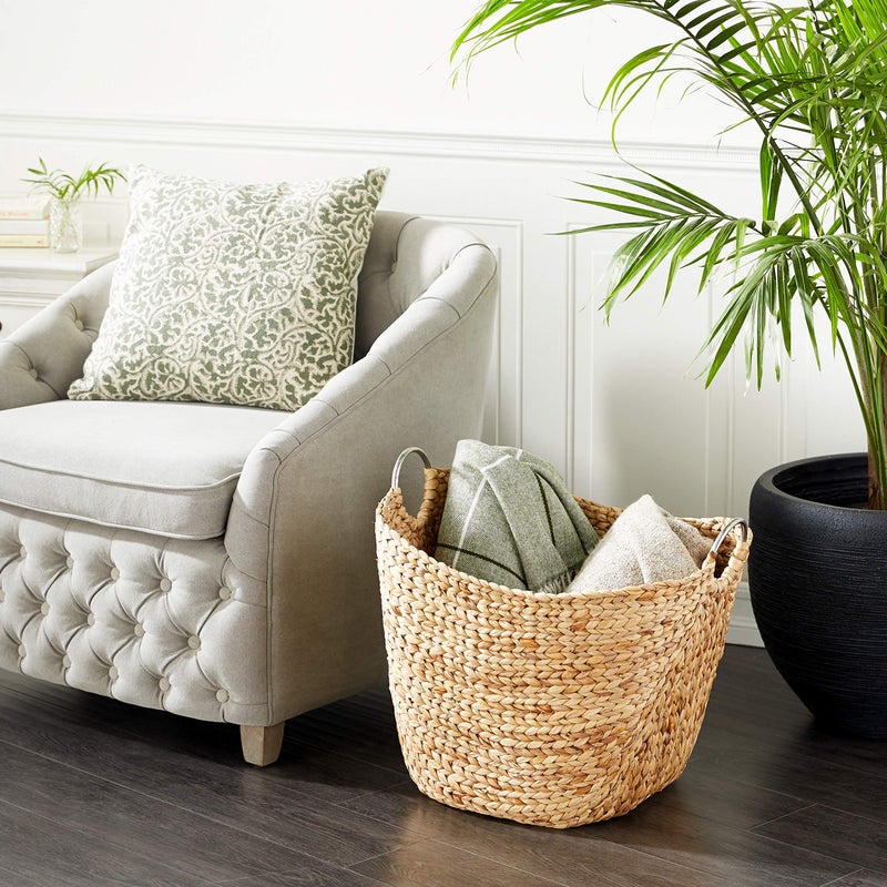 Deco 79 Seagrass Handmade Decorative and Functional Storage Basket Large Woven Basket Organizer with Ring Metal Handles, Basket for Storage 21" x 17" x 19", Brown - Image 2
