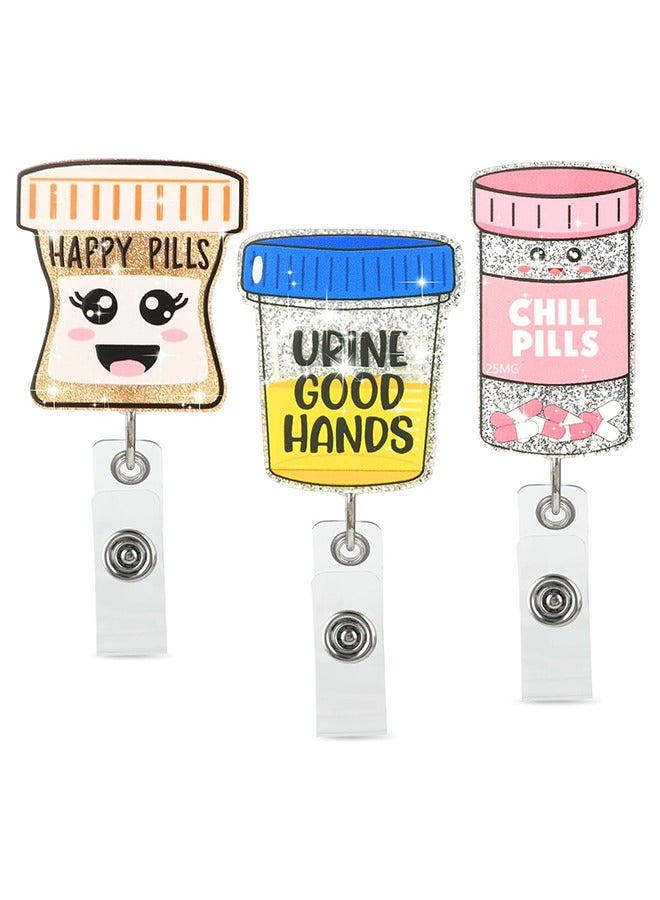 3 Pieces Nurse Badge Reel, Retractable ID Name Nursing Badge Holder Retractable Badge Reel with Clip Glitter Nurse ID Badge Holder Cute Badge Clip for Office Nurses Doctors - Image 1