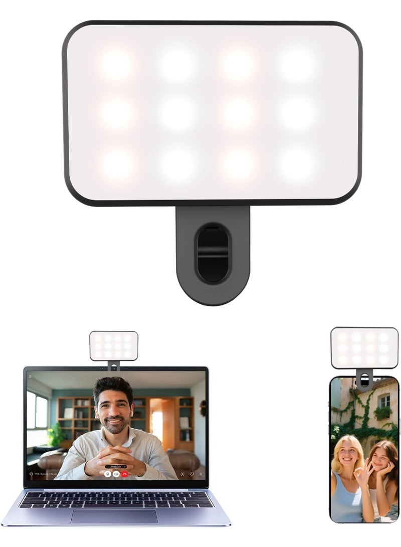 مصباح سيلفي صغير محمول لأجهزة آيفون: مصباح قابل لإعادة الشحن يُثبّت على الهاتف، مصباح حلقي لصور الكاميرا، صور المكياج، مؤتمرات الفيديو، استخدام الكمبيوتر المحمول، اجتماعات زووم، تيك توك، تصوير مدونات الفيديو - Image 1