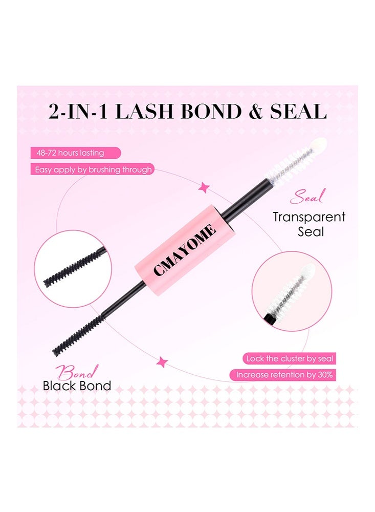 كمايو فرشاة ماسكارا مزدوجة الرأس Cluster Bond & Seal، غراء رموش للعنقود لتزيين الرموش بنفسك، غراء رموش فردي للعناقيد، تثبيت فائق القوة، غراء ماسكارا للرموش مقاوم للماء وخالي من اللاتكس، أسود يدوم طويلاً 48-72 ساعة - Image 4