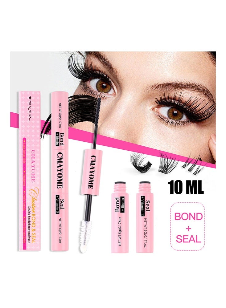 كمايو فرشاة ماسكارا مزدوجة الرأس Cluster Bond & Seal، غراء رموش للعنقود لتزيين الرموش بنفسك، غراء رموش فردي للعناقيد، تثبيت فائق القوة، غراء ماسكارا للرموش مقاوم للماء وخالي من اللاتكس، أسود يدوم طويلاً 48-72 ساعة - Image 2