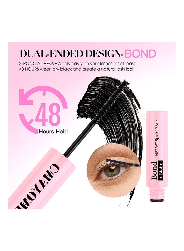 كمايو فرشاة ماسكارا مزدوجة الرأس Cluster Bond & Seal، غراء رموش للعنقود لتزيين الرموش بنفسك، غراء رموش فردي للعناقيد، تثبيت فائق القوة، غراء ماسكارا للرموش مقاوم للماء وخالي من اللاتكس، أسود يدوم طويلاً 48-72 ساعة - Image 5