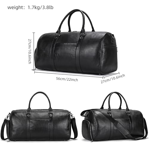 LUUFAN Genuine Leather Travel Bag Large Capacity Waterproof Luggage Duffel Bag with Shoe Compartment, Shoulder Handbag for Men Women Holiday Business Trip - Image 2