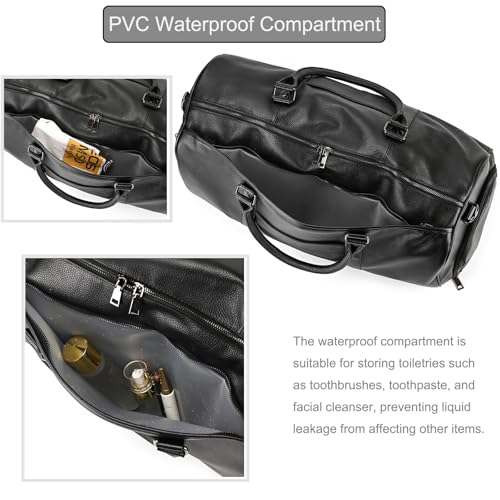 LUUFAN Genuine Leather Travel Bag Large Capacity Waterproof Luggage Duffel Bag with Shoe Compartment, Shoulder Handbag for Men Women Holiday Business Trip - Image 4