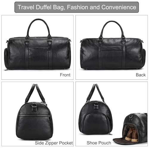 LUUFAN Genuine Leather Travel Bag Large Capacity Waterproof Luggage Duffel Bag with Shoe Compartment, Shoulder Handbag for Men Women Holiday Business Trip - Image 3