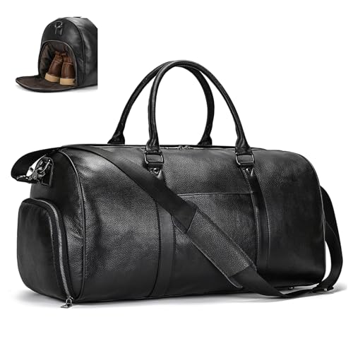 LUUFAN Genuine Leather Travel Bag Large Capacity Waterproof Luggage Duffel Bag with Shoe Compartment, Shoulder Handbag for Men Women Holiday Business Trip - Image 1