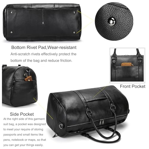 LUUFAN Genuine Leather Travel Bag Large Capacity Waterproof Luggage Duffel Bag with Shoe Compartment, Shoulder Handbag for Men Women Holiday Business Trip - Image 5