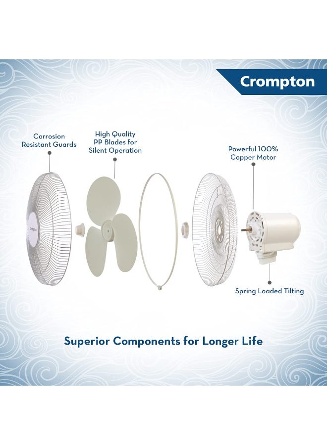 Crompton Wave Plus 400 mm wall Fan | Adjustable Height | Smooth Oscillation | Superior Air Delivery | 2 Year Warranty | White - Image 2