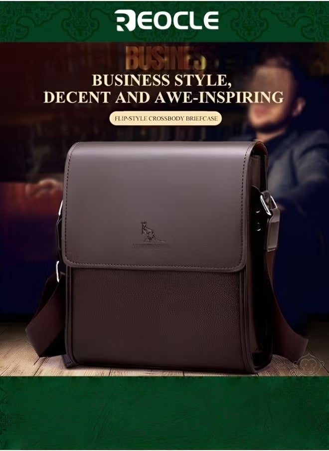 REOCLE Men's Messenger Shoulder Bag 9*10*3 inch/23*26*8 cm Large Capacity Computer Briefcase Sleeve Case & Laptop Bag & Office Business Work Purse and Tote Bags for Men Travel Gifts  - Image 1