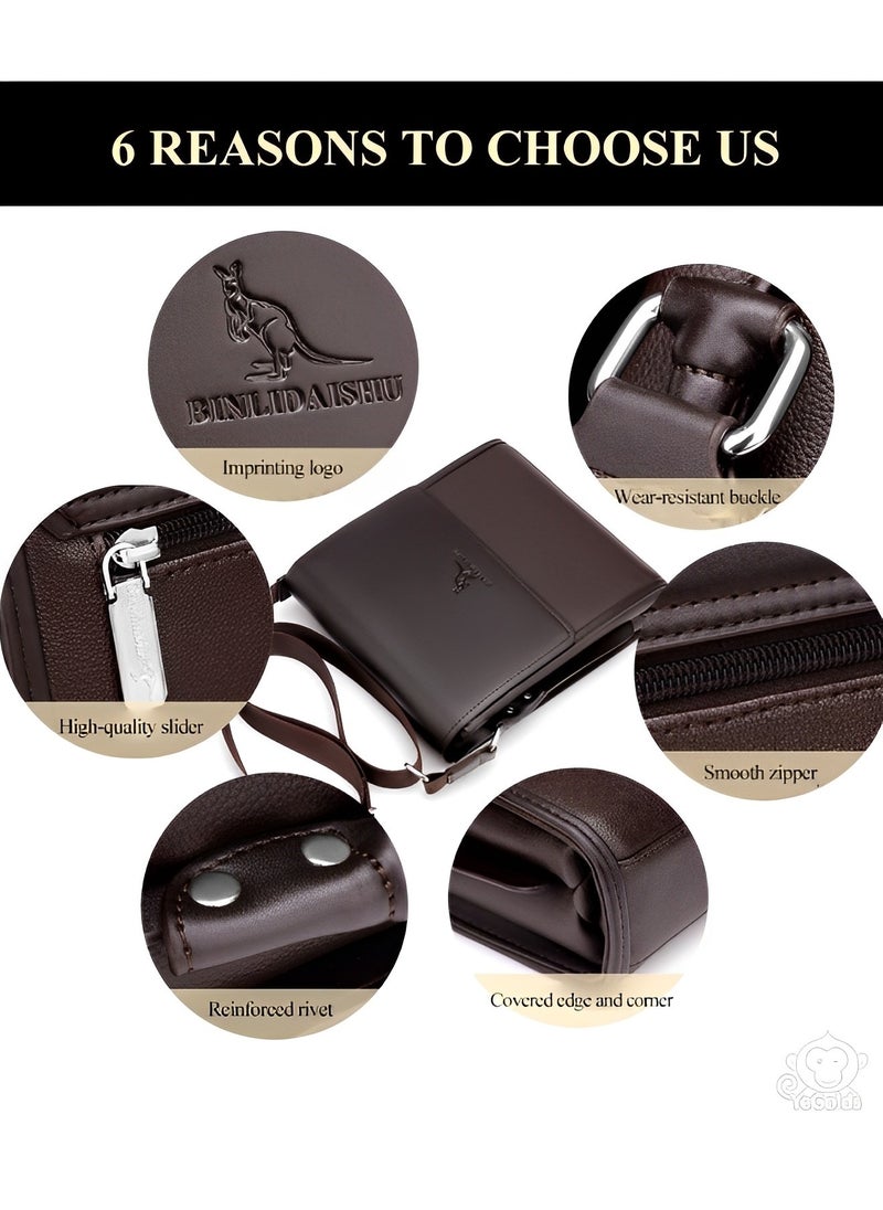 REOCLE - Men's Messenger Shoulder Bag 9*10*3 inch/23*26*8 cm Large Capacity Computer Briefcase Sleeve Case & Laptop Bag & Office Business Work Purse and Tote Bags for Men Travel Gifts - Image 1