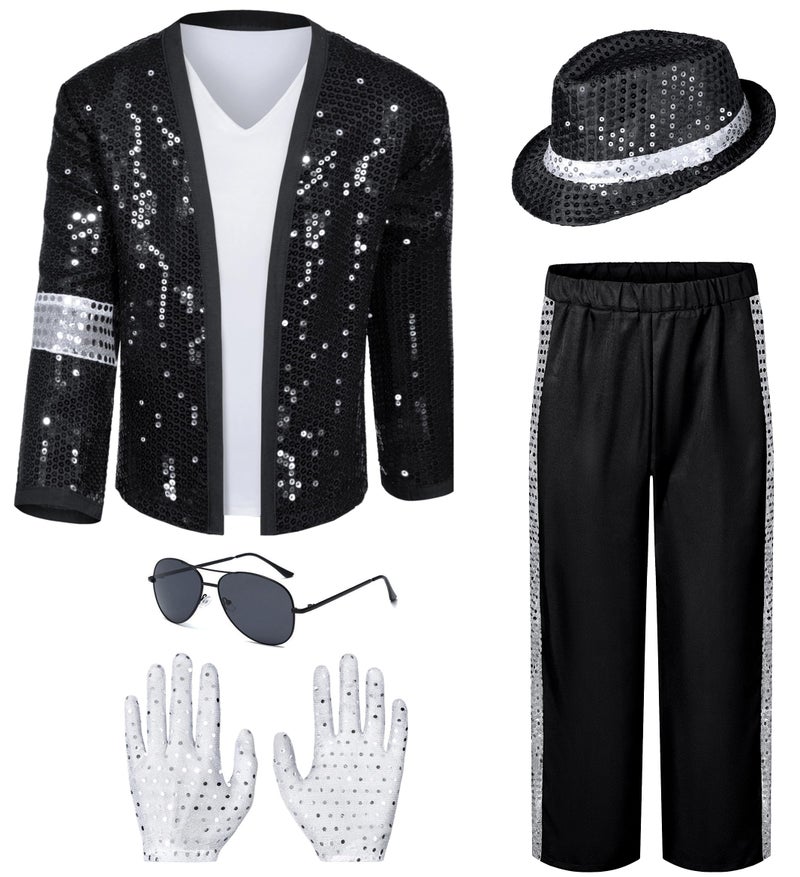 TOGROP Mens Dance Star Costume for Adult 80s 90s Glitter Pop Stage Party Halloween Cosplay XX-Large Black - Image 1
