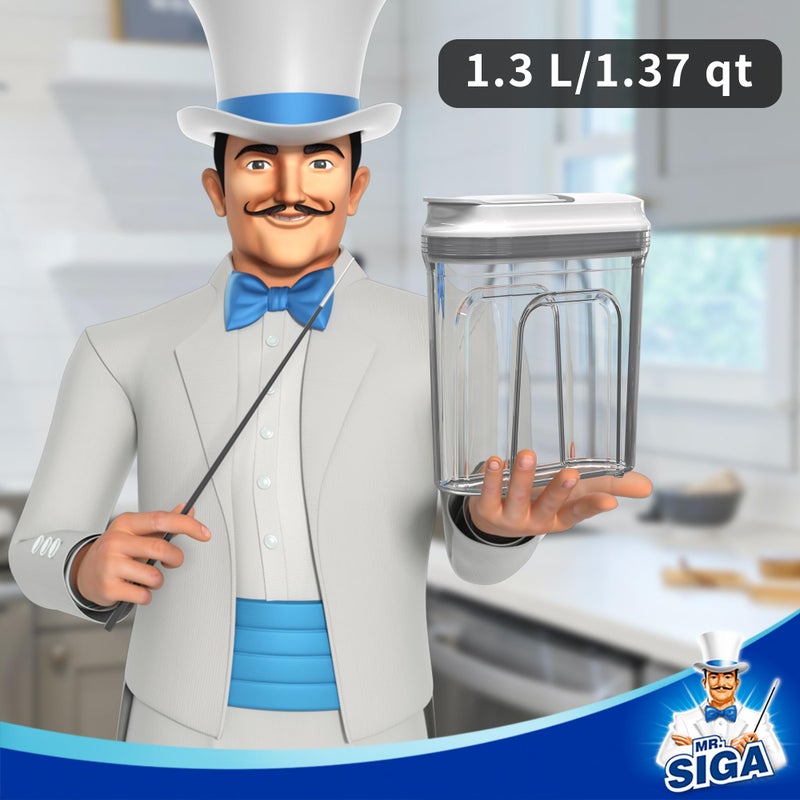 Mr Siga MR.SIGA Airtight Cereal Dispenser Set, Storage Containers for Dry Goods, Nuts, Beans, Snacks, BPA Free, 1.3 L / 1.37 Qt, Small, Clear, 2 Pack - Image 2