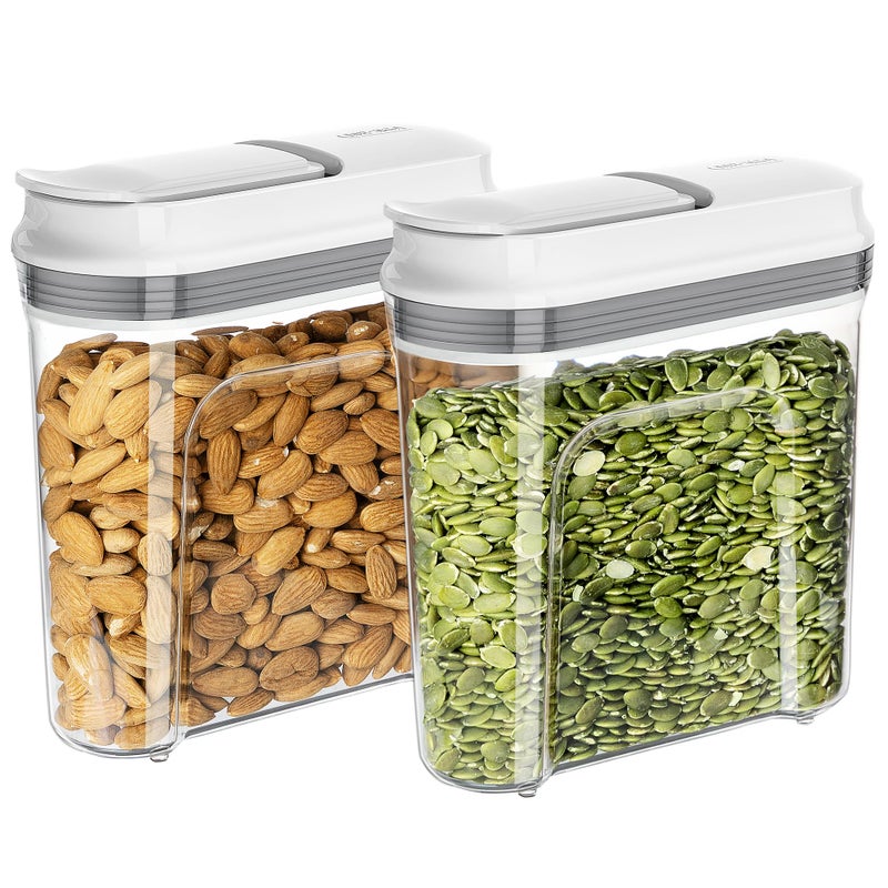 Mr Siga MR.SIGA Airtight Cereal Dispenser Set, Storage Containers for Dry Goods, Nuts, Beans, Snacks, BPA Free, 1.3 L / 1.37 Qt, Small, Clear, 2 Pack - Image 1