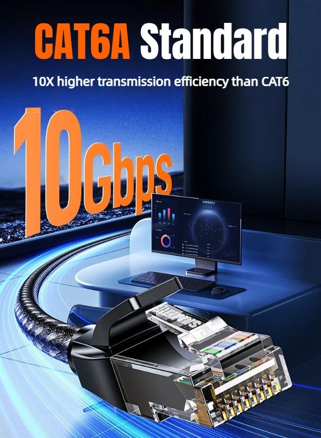 SAMZHE كابل إيثرنت Cat6A بطول 2 متر، عالي السرعة 10 جيجابت في الثانية 500 ميجاهرتز، سلك LAN دائري مضفر من النحاس النقي، موصل RJ45 مع غطاء واقٍ، مطلي بالذهب لمقاومة التداخل، سلك توصيل إنترنت للكمبيوتر لأجهزة PS5 وPS4 وXbox والكمبيوتر الشخصي والألعاب وأجهزة التوجيه والمودم (أسود) - Image 4