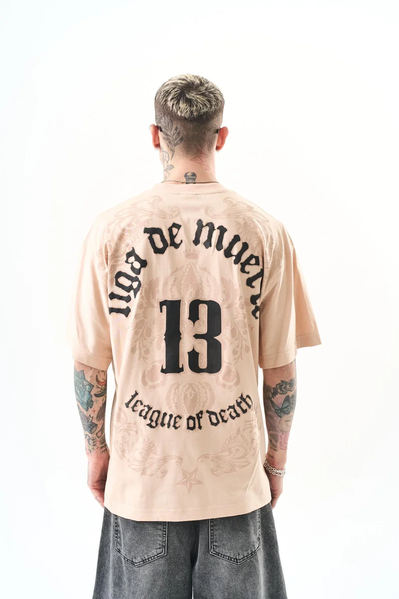 RESPIRE Men's 13 Print Oversize T-Shirt, Beige