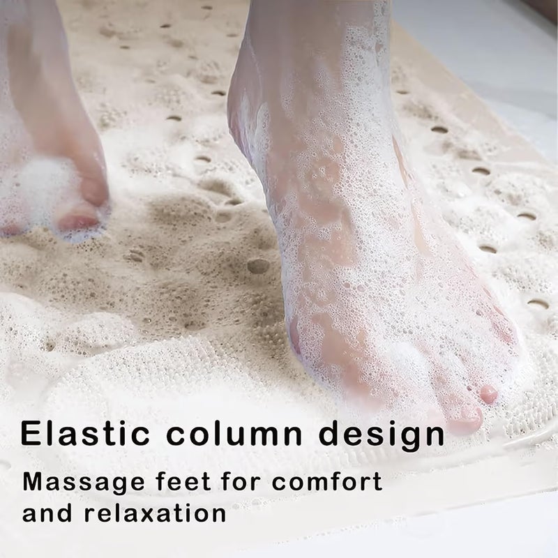 Non-Slip Bath Mat with Built-in Brush for Foot Scrubber - Safe Bathtub Mat with Drain Holes and Bubble Texture for Massaging - Mildew Resistant and Quick Dry (Beige) - Image 3