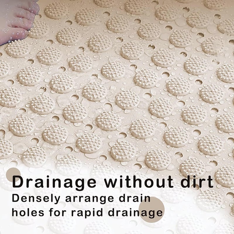 Non-Slip Bath Mat with Built-in Brush for Foot Scrubber - Safe Bathtub Mat with Drain Holes and Bubble Texture for Massaging - Mildew Resistant and Quick Dry (Beige) - Image 2