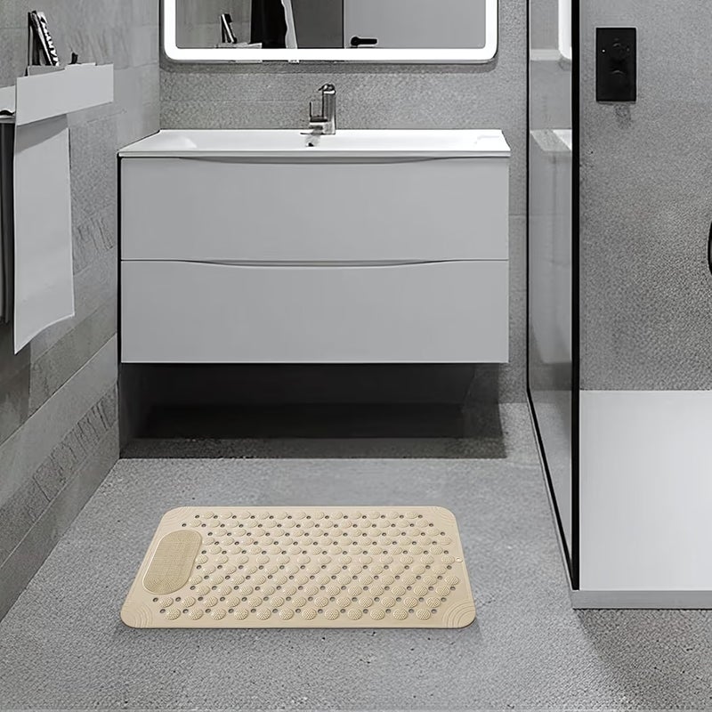 Non-Slip Bath Mat with Built-in Brush for Foot Scrubber - Safe Bathtub Mat with Drain Holes and Bubble Texture for Massaging - Mildew Resistant and Quick Dry (Beige) - Image 4