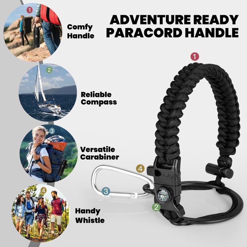 RAYMYLO Insulated Water Bottle 40 oz, Triple Wall Vacuum Stainless Steel (Cold for 48 Hrs), Leak Proof & Non-BPA, Modern Water Flask Jug with Paracord Handle & Straw Spout Lids, Magic Black - Image 4