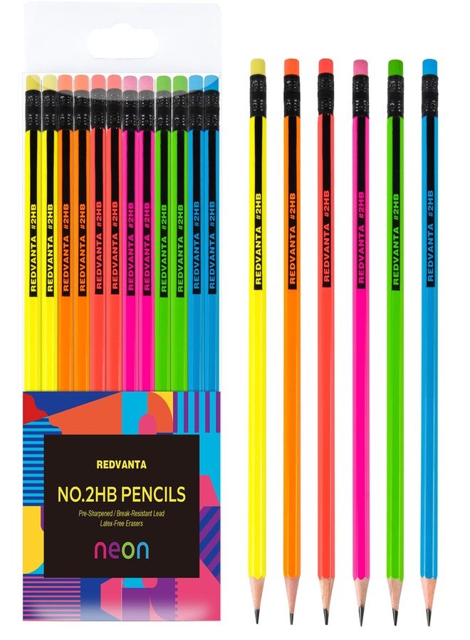 REDVANTA Pre-Sharpened Pencils #2 Neon Pencil for Kids Fun Number 2 Pencils with Erasers for School, Office, Writing, Drawing, 12 Count - Image 1