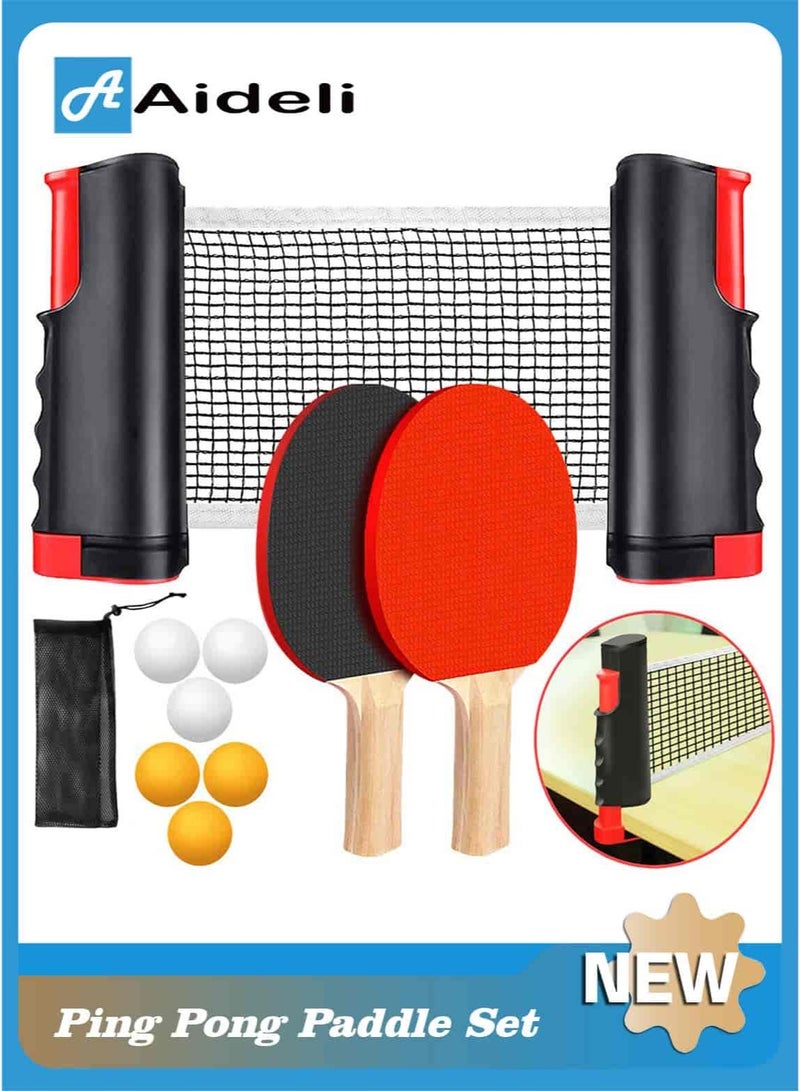 أديلي طقم تنس طاولة محمول مع شبكة قابلة للتمدد، 2 مضارب، 6 كرات وحقيبة حمل، مجموعة بينج بونج للاستخدام الداخلي والخارجي للأطفال والبالغين - Image 1
