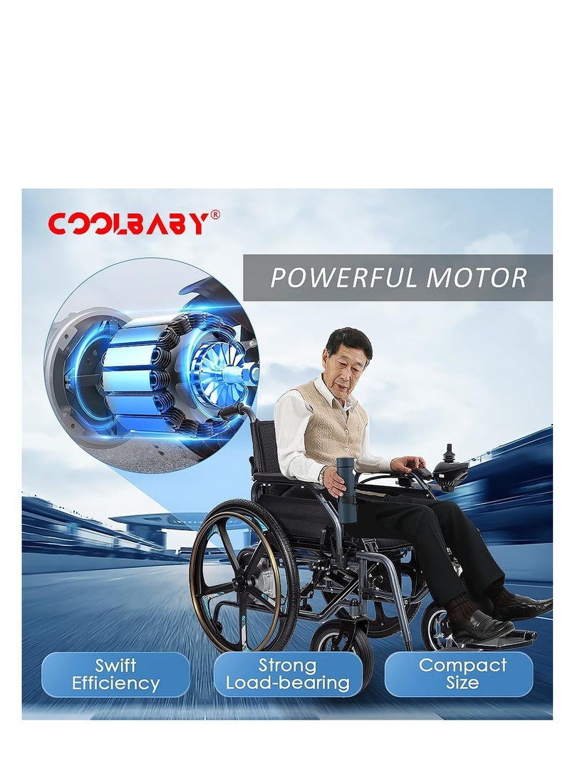 COOLBABY Portable Folding Electric Wheelchair, Lightweight Foldable Disabled Wheelchair (79 lbs) 24 Inch Magnesium Alloy Rear Wheel, 360° Joystick Electric Wheelchair All Terrain Electric Wheelchair