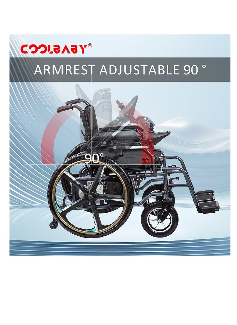 COOLBABY Portable Folding Electric Wheelchair, Lightweight Foldable Disabled Wheelchair (79 lbs) 24 Inch Magnesium Alloy Rear Wheel, 360° Joystick Electric Wheelchair All Terrain Electric Wheelchair