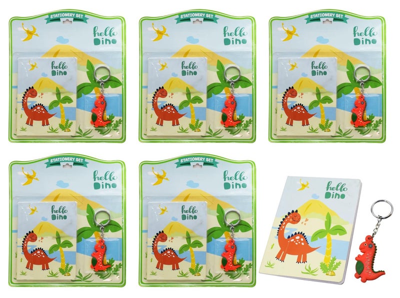 Asera Stationery Gift Set for Kids with Diary and Keychain Party Favor Return Gift Set for Boys/Girls Birthday Gift (Dino 6 Pcs) - Image 1