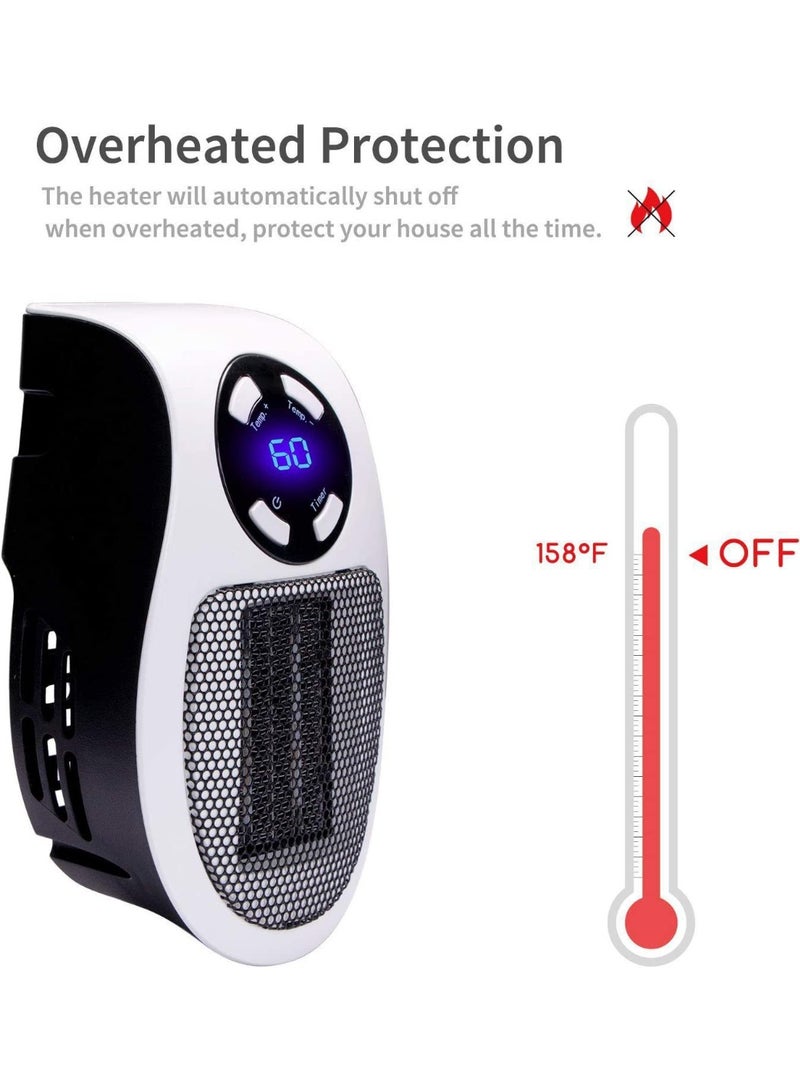SYOSI Space Heater, Small Plug in Electric Heater, Remote Wall Outlet Electric Space Heater with Adjustable Thermostat and Timer and Led Display, Compact for Office Dorm Room (Multi Colored) - Image 3