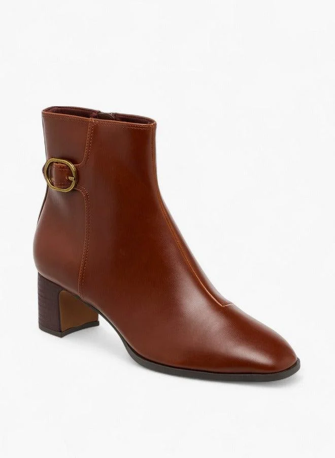 Celeste Women's Buckle Accent Ankle Boots with Block Heels and Zip Closure