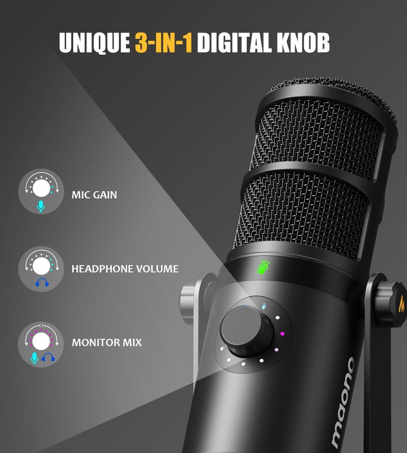 MAONO Dynamic Microphone, USB/XLR Podcast PC Microphone with Software, EQ,Tap-to-Mute, Headphone Jack, Gain Knob & Volume Control, Studio Mic for Broadcast, Recording, Streaming & Gaming (PD400X) - Image 5