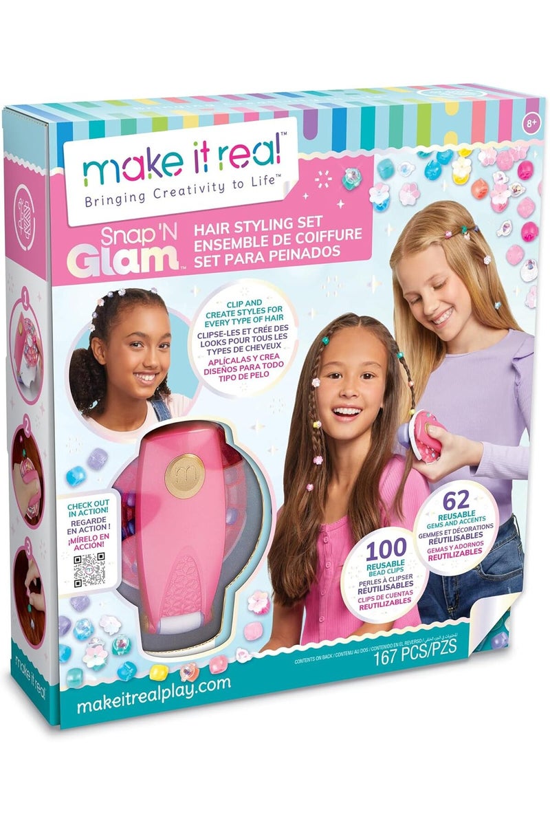 Make It Real مجموعة تصفيف الشعر Snap N' Glam - جواهر وقصاصات قابلة لإعادة الاستخدام - Image 1