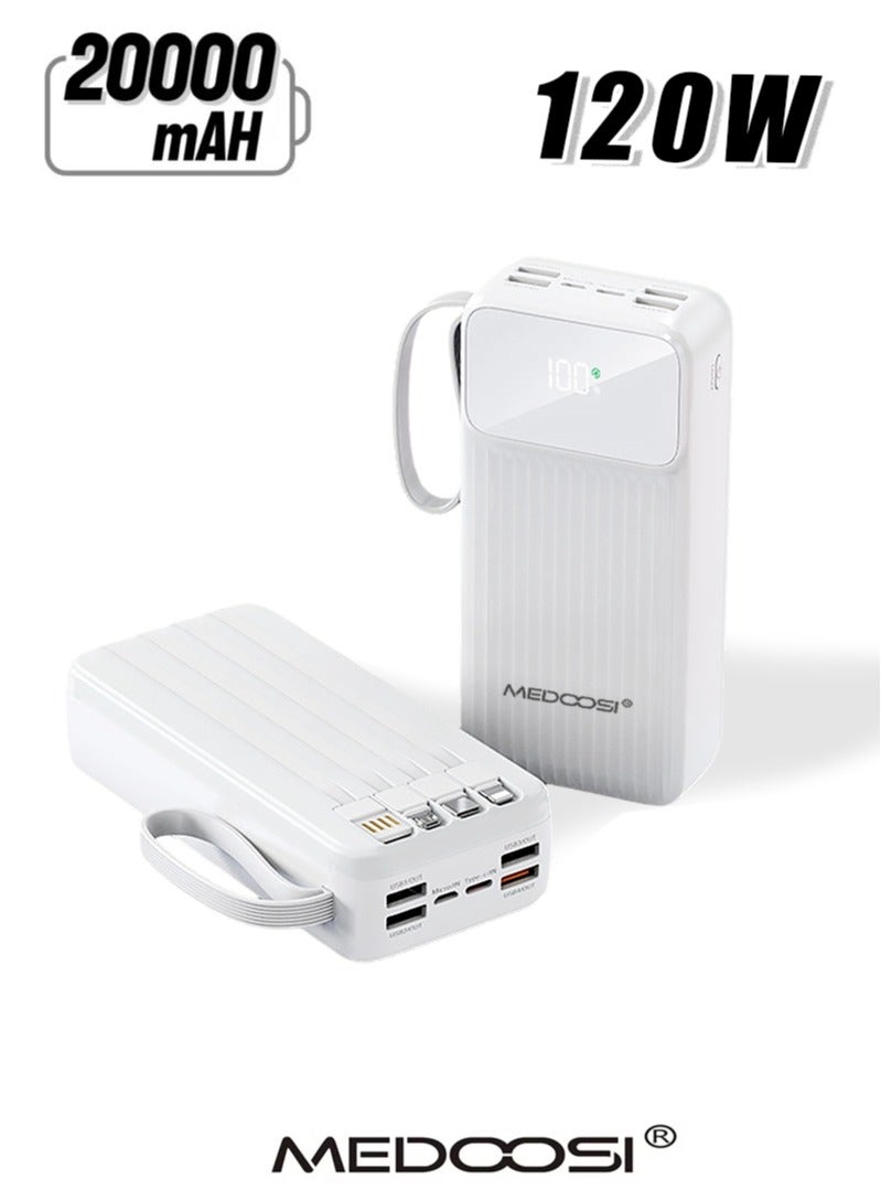 MEDOOSI Power Bank 20000 mAh power bank with Built-in USB-C Data Cable, Fast Charging power bank for .White - Image 1
