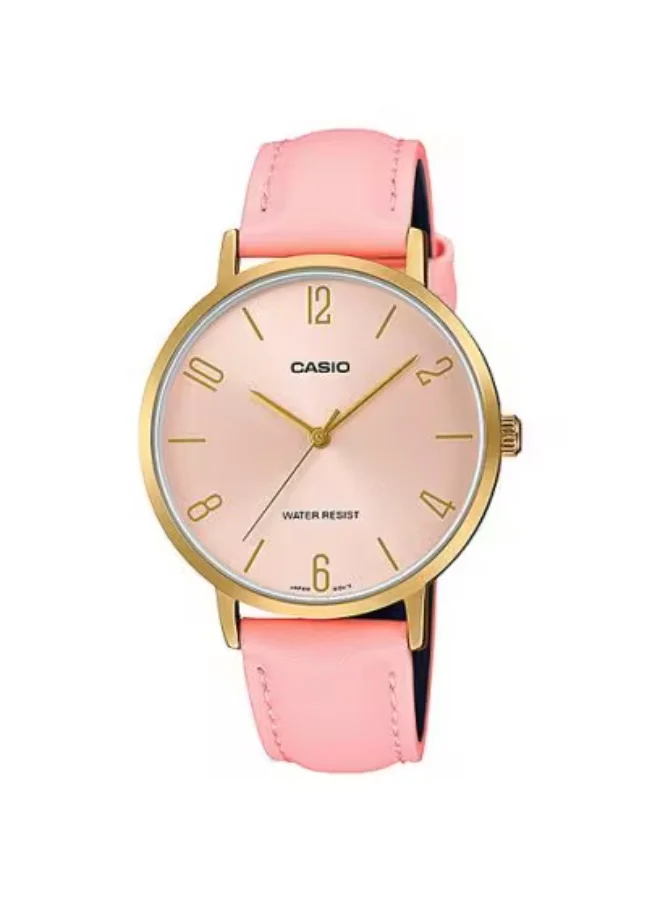 كاسيو Women's Analog Display Watch With Pink Leather Strap - LTP-VT01GL-4BUDF