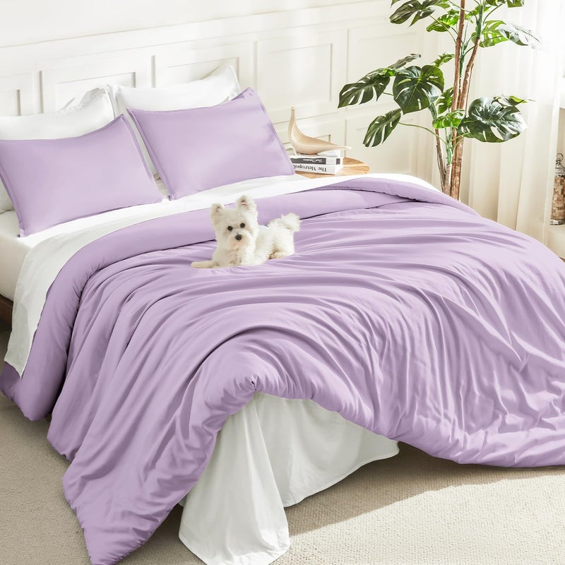 Litanika Lavender Purple Comforter King Size, 3 Pieces Lightweight Solid Bedding Comforter Set, All Season Fluffy Bed Set (104x90In Comforter & 2 Pillowcases) - Image 1